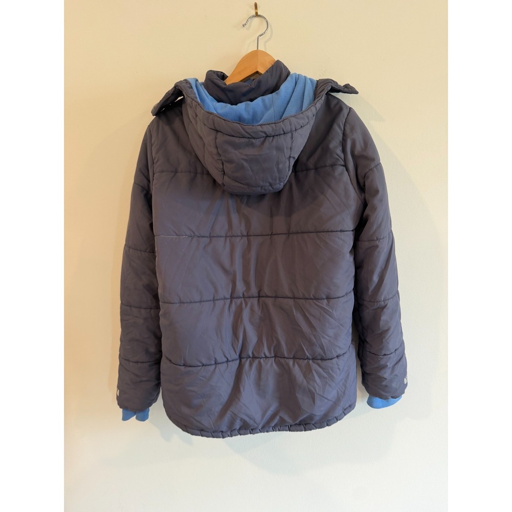 Lands' End Boys Gray Blue Hooded Fleece Lined Parka Coat Zip XXL 18-20